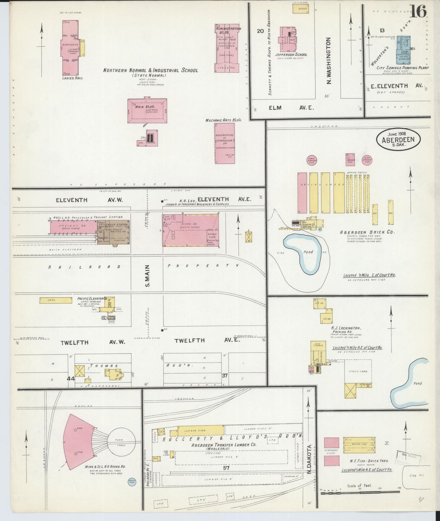 Sanborn Fire Insurance Map from Aberdeen, Brown County, South Dakota (1908), Sheet #0016 - Complete Map Set gallery image, historic Sanborn map, vintage wall art, South Dakota South Dakota