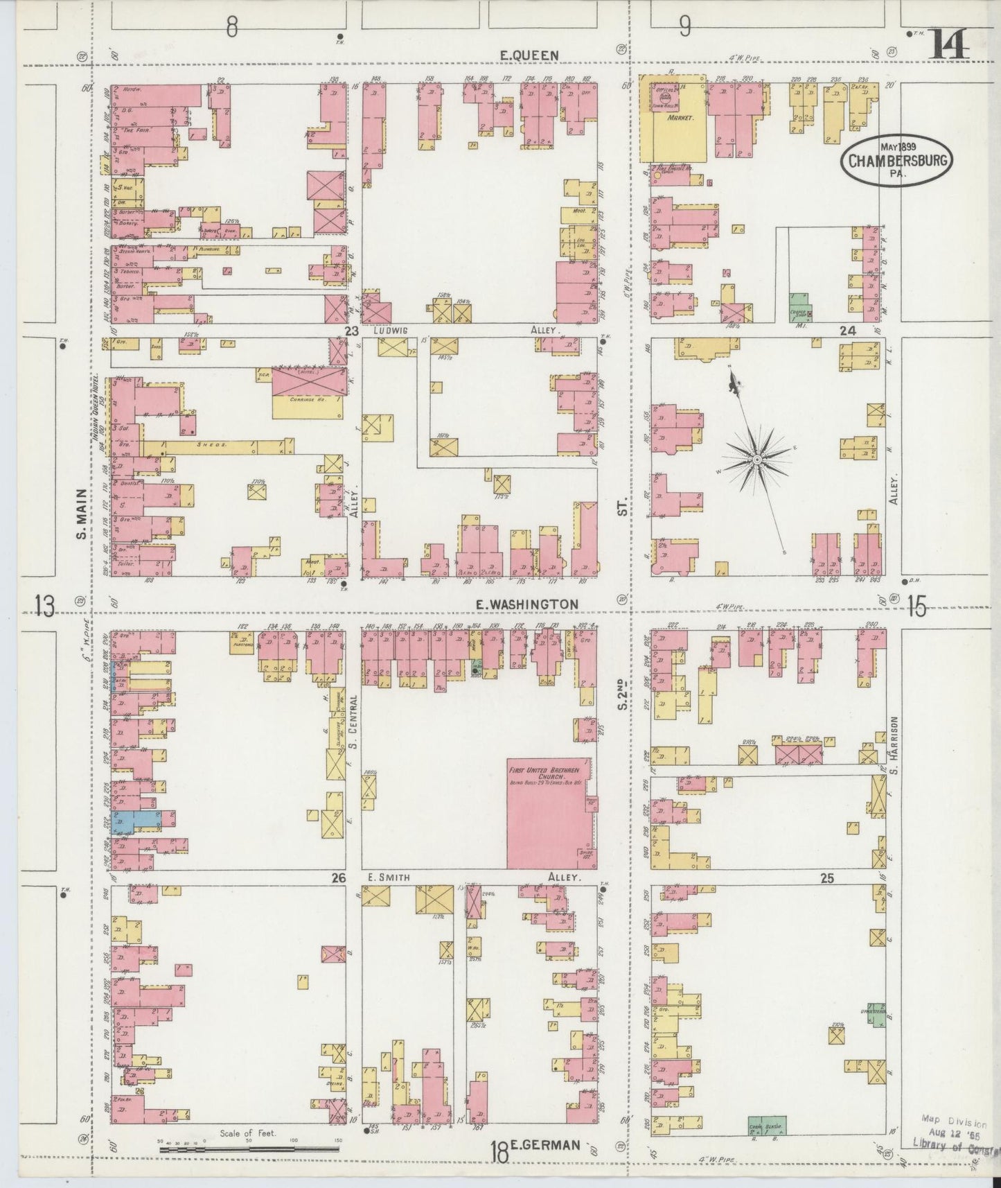 Sanborn Fire Insurance Map from Chambersburg, Franklin County, Pennsylvania (1899), Sheet #0014 - Historic Sanborn Fire Insurance Map Print, vintage old map wall art, antique decor, genealogy gift, Pennsylvania Pennsylvania map