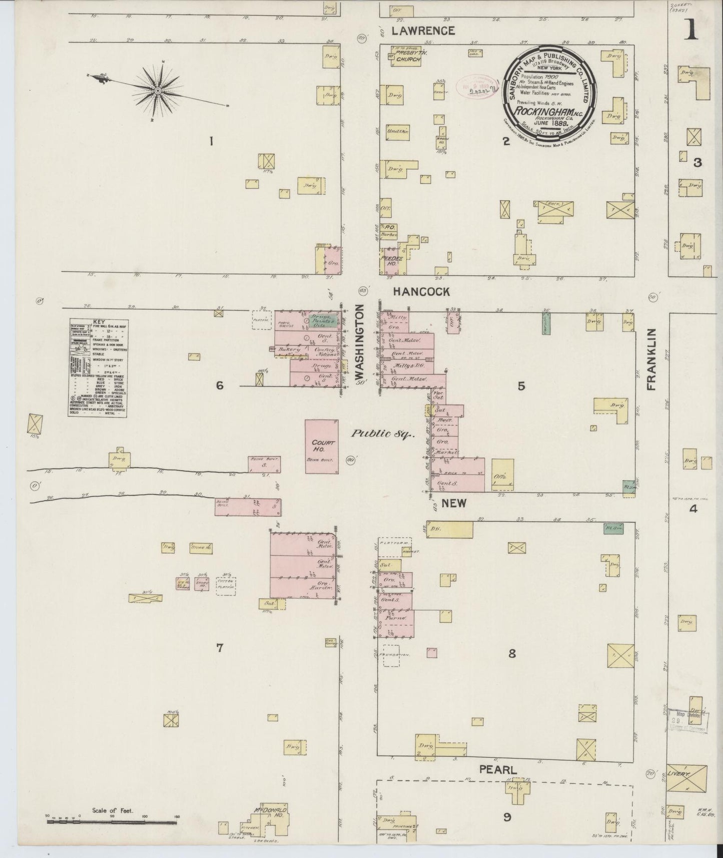 Sanborn Fire Insurance Map from Rockingham, Richmond County, North Carolina. (1889) – Historic Sanborn Fire Insurance Map Print
