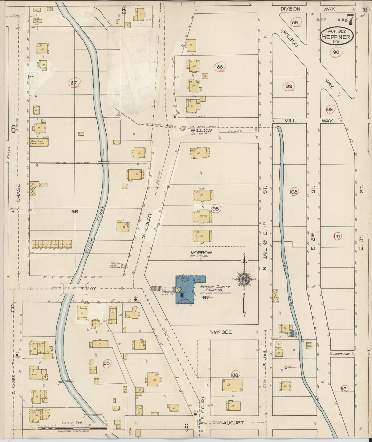 Sanborn Fire Insurance Map from Heppner, Morrow County, Oregon (1932), Sheet #0007 - Historic Sanborn Fire Insurance Map Print, vintage old map wall art, antique decor, genealogy gift, Oregon Oregon map