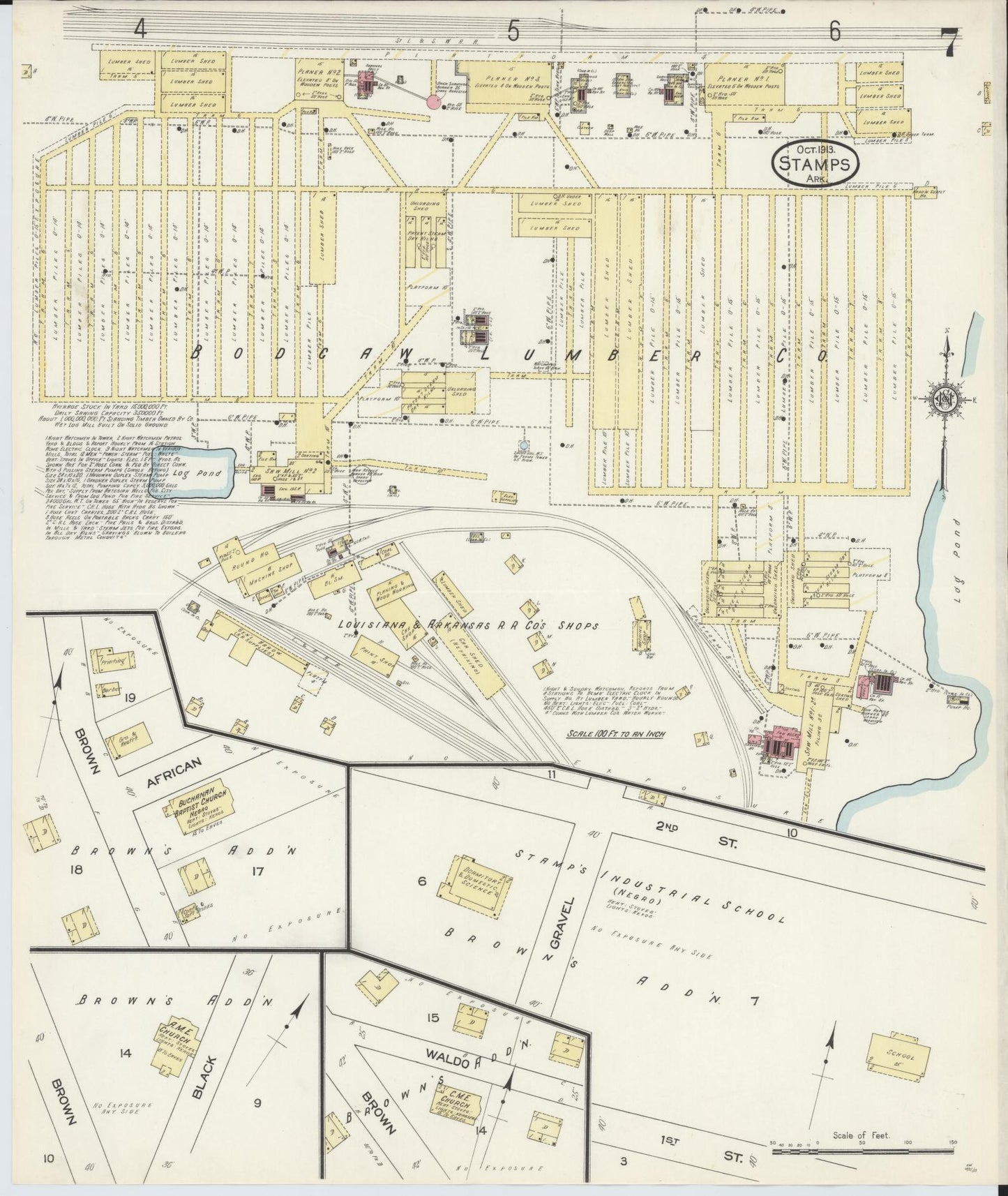 Sanborn Fire Insurance Map from Stamps, Lafayette County, Arkansas (1913), Sheet #0007 - Historic Sanborn Fire Insurance Map Print, vintage old map wall art, antique decor, genealogy gift, Arkansas Arkansas map