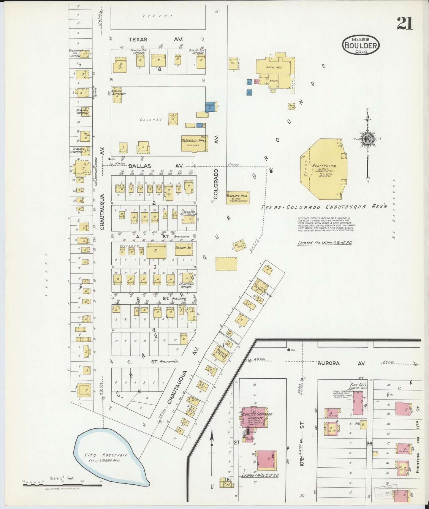 Sanborn Fire Insurance Map from Boulder, Boulder County, Colorado (1918), Sheet #0021 - Historic Sanborn Fire Insurance Map Print, vintage old map wall art, antique decor, genealogy gift, Colorado Colorado map