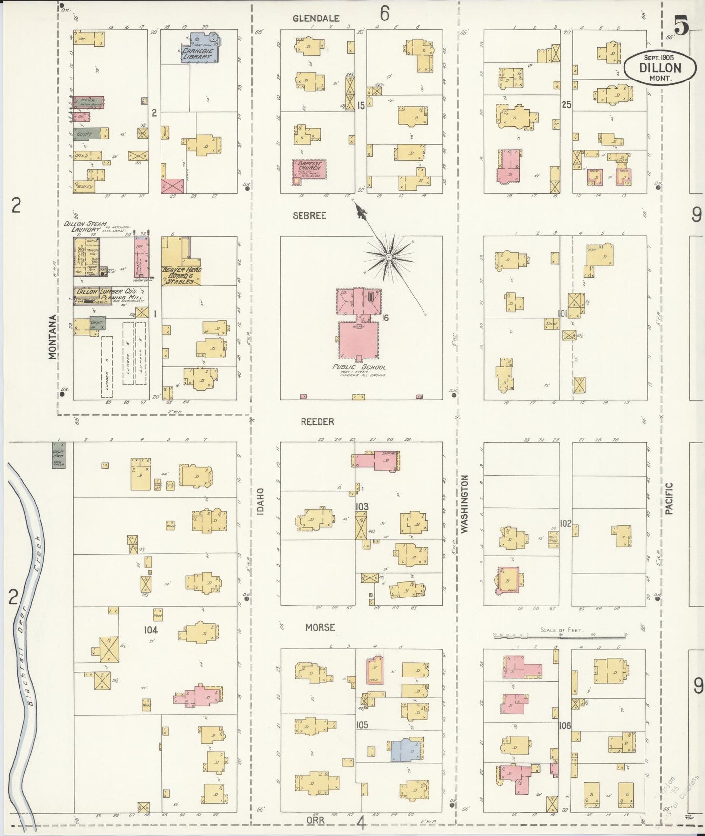 Sanborn Fire Insurance Map from Dillon, Beaverhead County, Montana (1905), Sheet #0005 - Historic Sanborn Fire Insurance Map Print, vintage old map wall art, antique decor, genealogy gift, Montana Montana map
