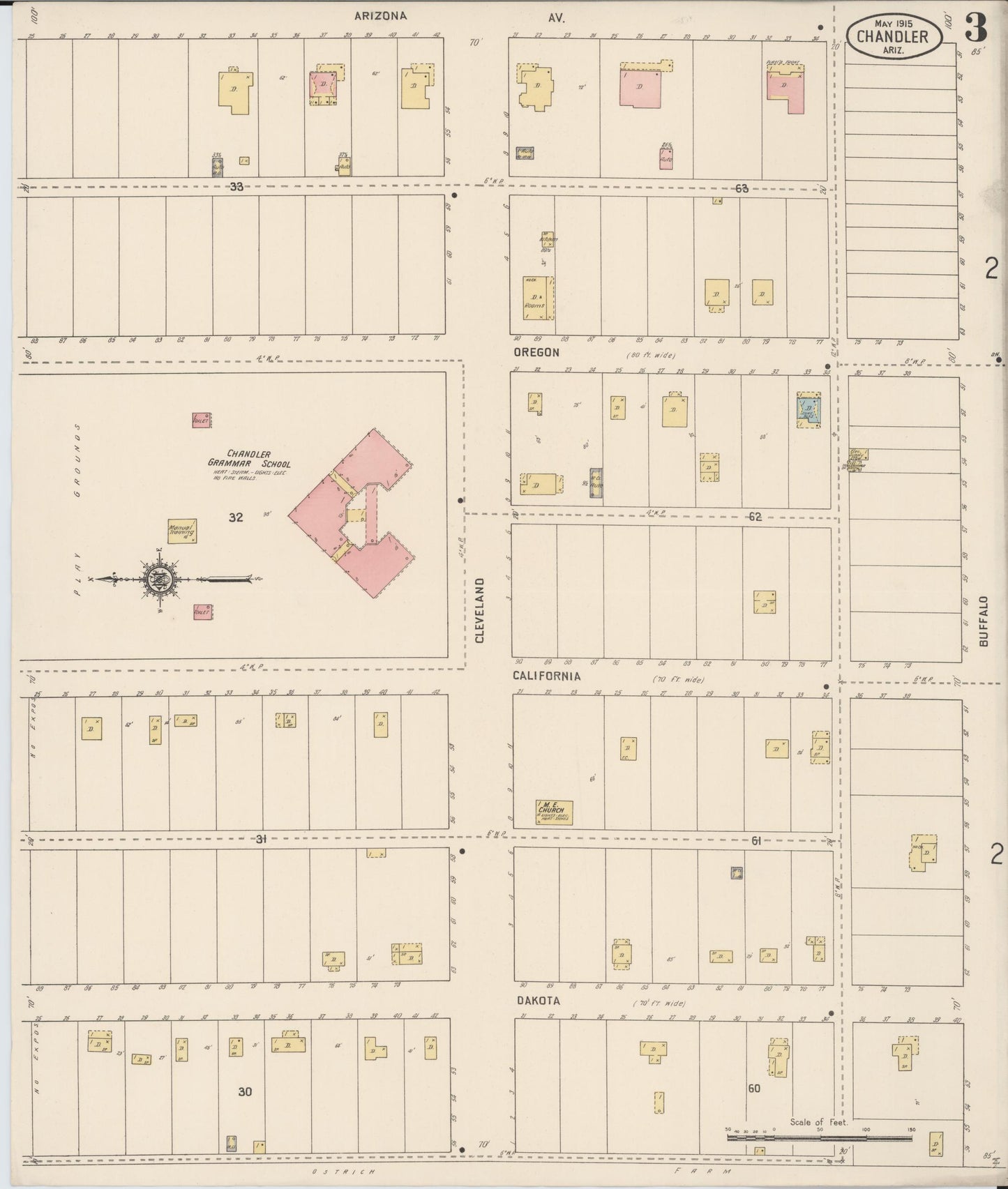 Sanborn Fire Insurance Map from Chandler, Maricopa County, Arizona (1915), Sheet #0003 - Historic Sanborn Fire Insurance Map Print, vintage old map wall art, antique decor, genealogy gift, Arizona Arizona map