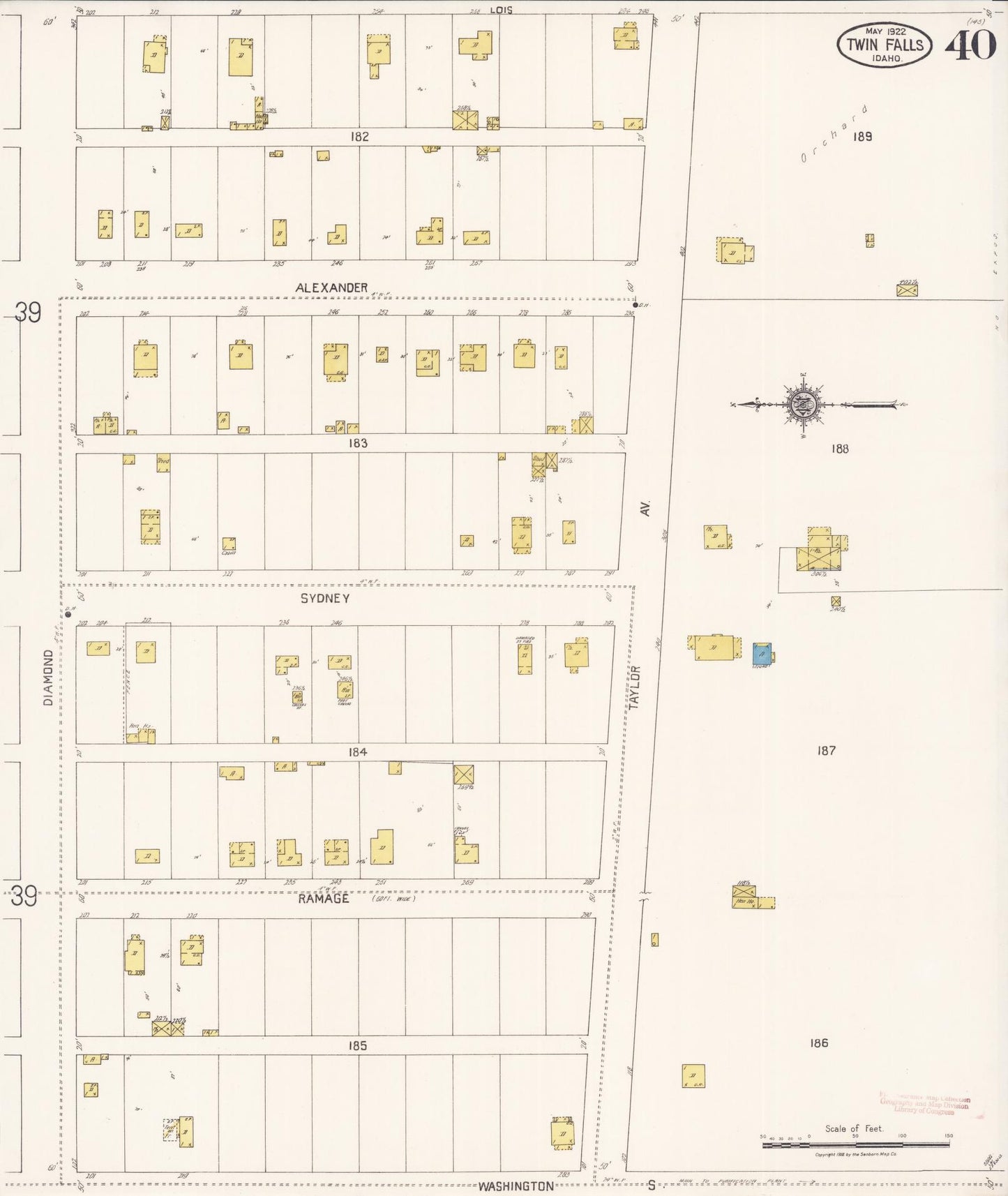 Sanborn Fire Insurance Map from Twin Falls, Twin Falls County, Idaho (1922), Sheet #0040 - Historic Sanborn Fire Insurance Map Print, vintage old map wall art, antique decor, genealogy gift, Falls Idaho map