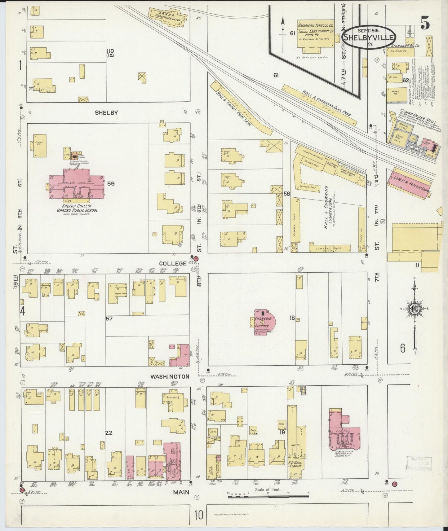 Sanborn Fire Insurance Map from Shelbyville, Shelby County, Kentucky (1916), Sheet #0005 - Historic Sanborn Fire Insurance Map Print, vintage old map wall art, antique decor, genealogy gift, Kentucky Kentucky map