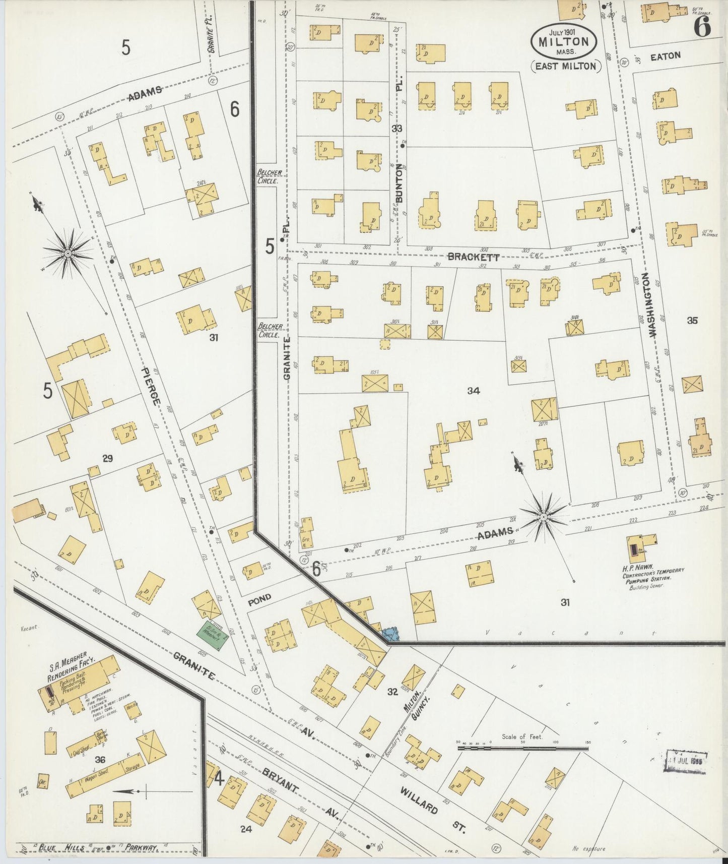 Sanborn Fire Insurance Map from Milton, Norfolk County, Massachusetts (1901), Sheet #0006 - Historic Sanborn Fire Insurance Map Print, vintage old map wall art, antique decor, genealogy gift, Massachusetts Massachusetts map
