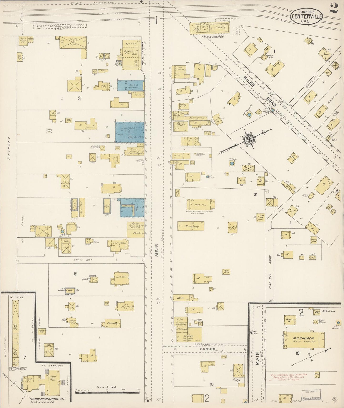 Sanborn Fire Insurance Map from Centerville, Alameda County, California (1913), Sheet #0002 - Complete Map Set gallery image, historic Sanborn map, vintage wall art, California California