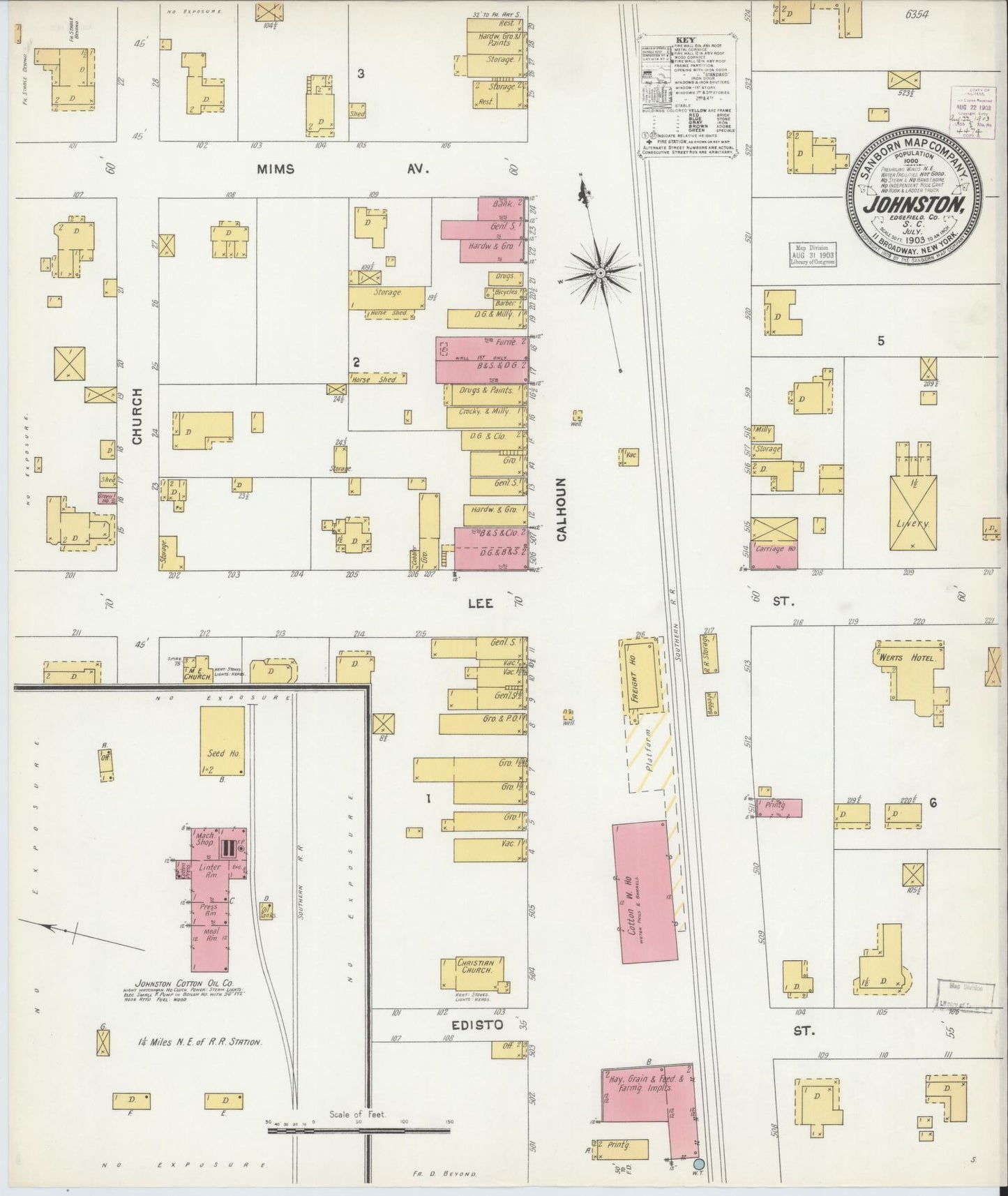 Sanborn Fire Insurance Map from Johnston, Edgefield County, South Carolina (1903), Sheet #0001 - Historic Sanborn Fire Insurance Map Print, vintage old map wall art, antique decor, genealogy gift, South Carolina South Carolina map