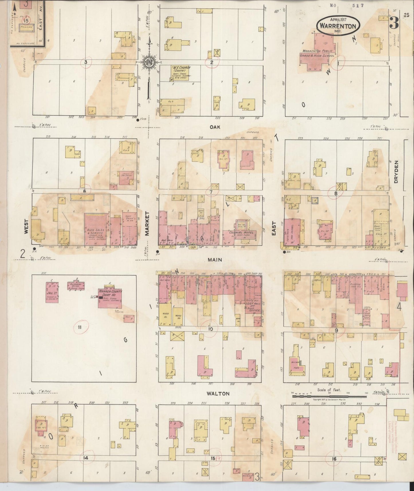Sanborn Fire Insurance Map from Warrenton, Warren County, Missouri (1932), Sheet #0003 - Historic Sanborn Fire Insurance Map Print, vintage old map wall art, antique decor, genealogy gift, Missouri Missouri map