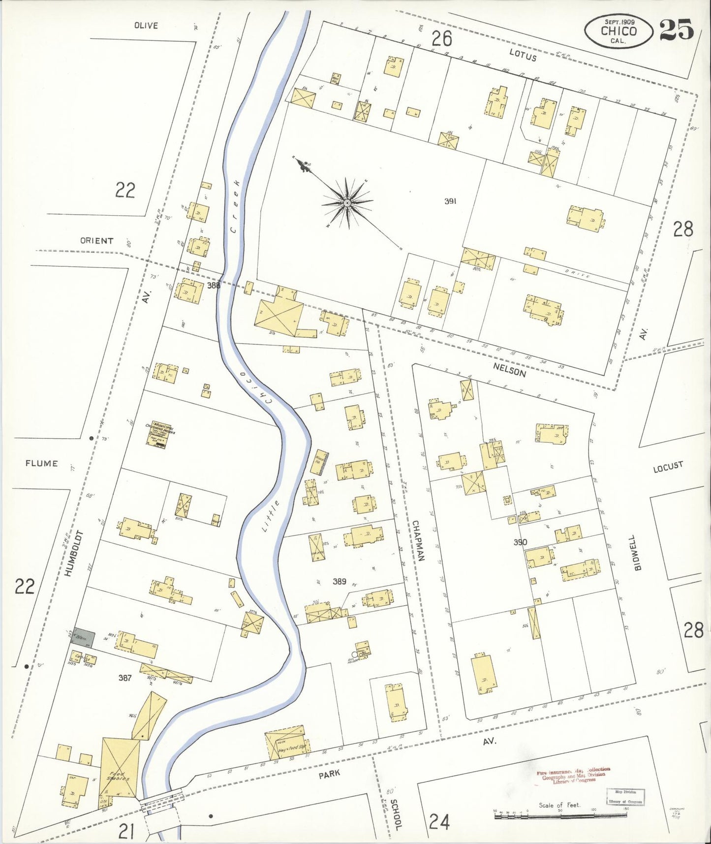 Sanborn Fire Insurance Map from Chico, Butte County, California (1909), Sheet #0025 - Historic Sanborn Fire Insurance Map Print, vintage old map wall art, antique decor, genealogy gift, California California map