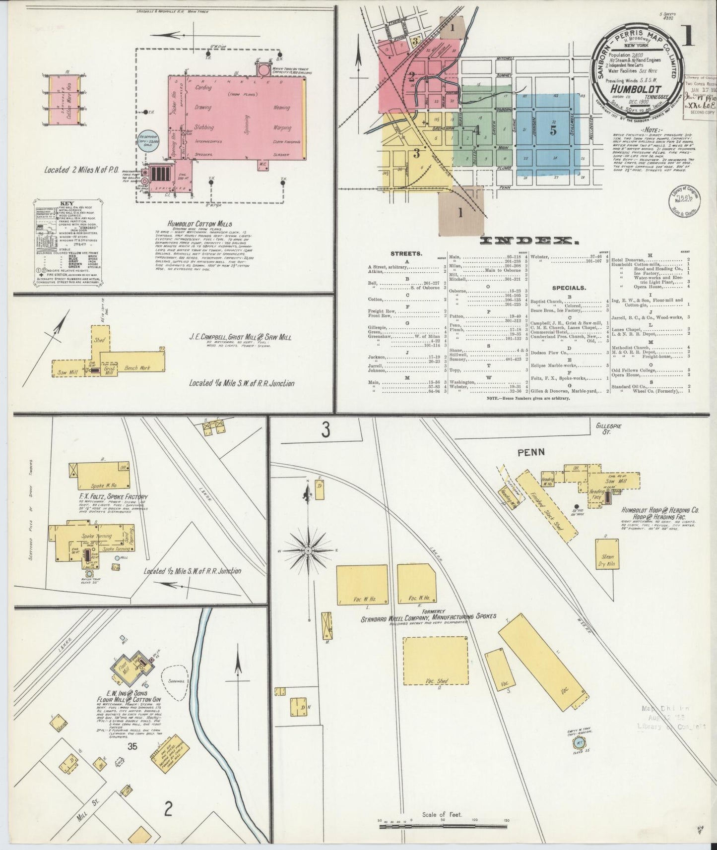 Sanborn Fire Insurance Map from Humboldt, Gibson County, Tennessee. (1900) – Historic Sanborn Fire Insurance Map Print