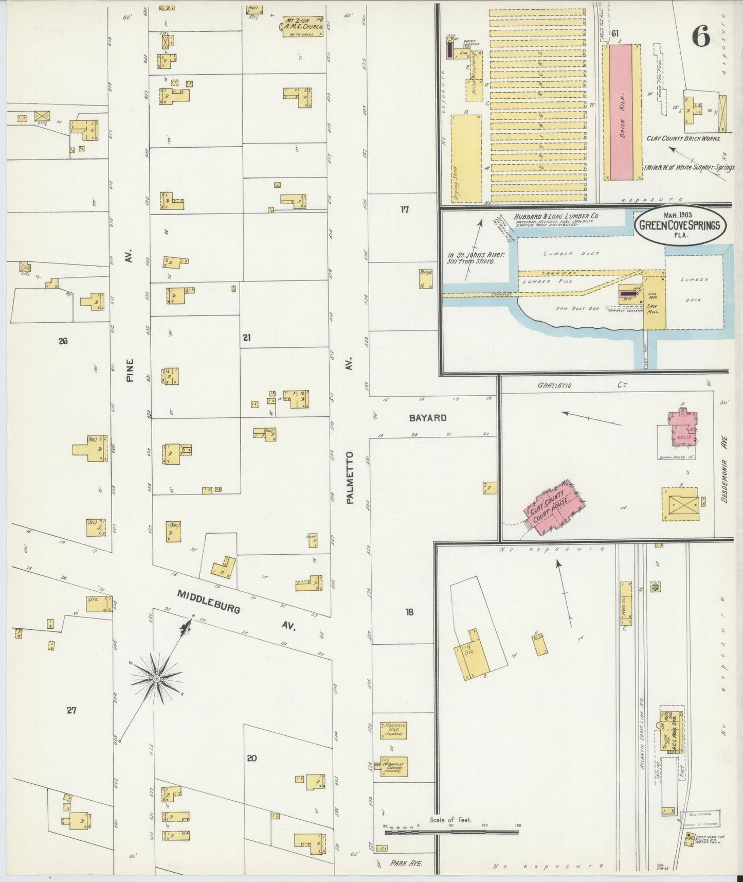 Sanborn Fire Insurance Map from Green Cove Springs, Clay County, Florida (1903), Sheet #0006 - Complete Map Set gallery image, historic Sanborn map, vintage wall art, Florida Florida