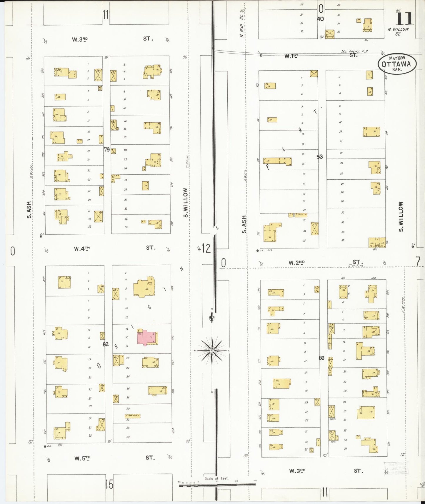 Sanborn Fire Insurance Map from Ottawa, Franklin County, Kansas (1899), Sheet #0011 - Historic Sanborn Fire Insurance Map Print, vintage old map wall art, antique decor, genealogy gift, Kansas Kansas map