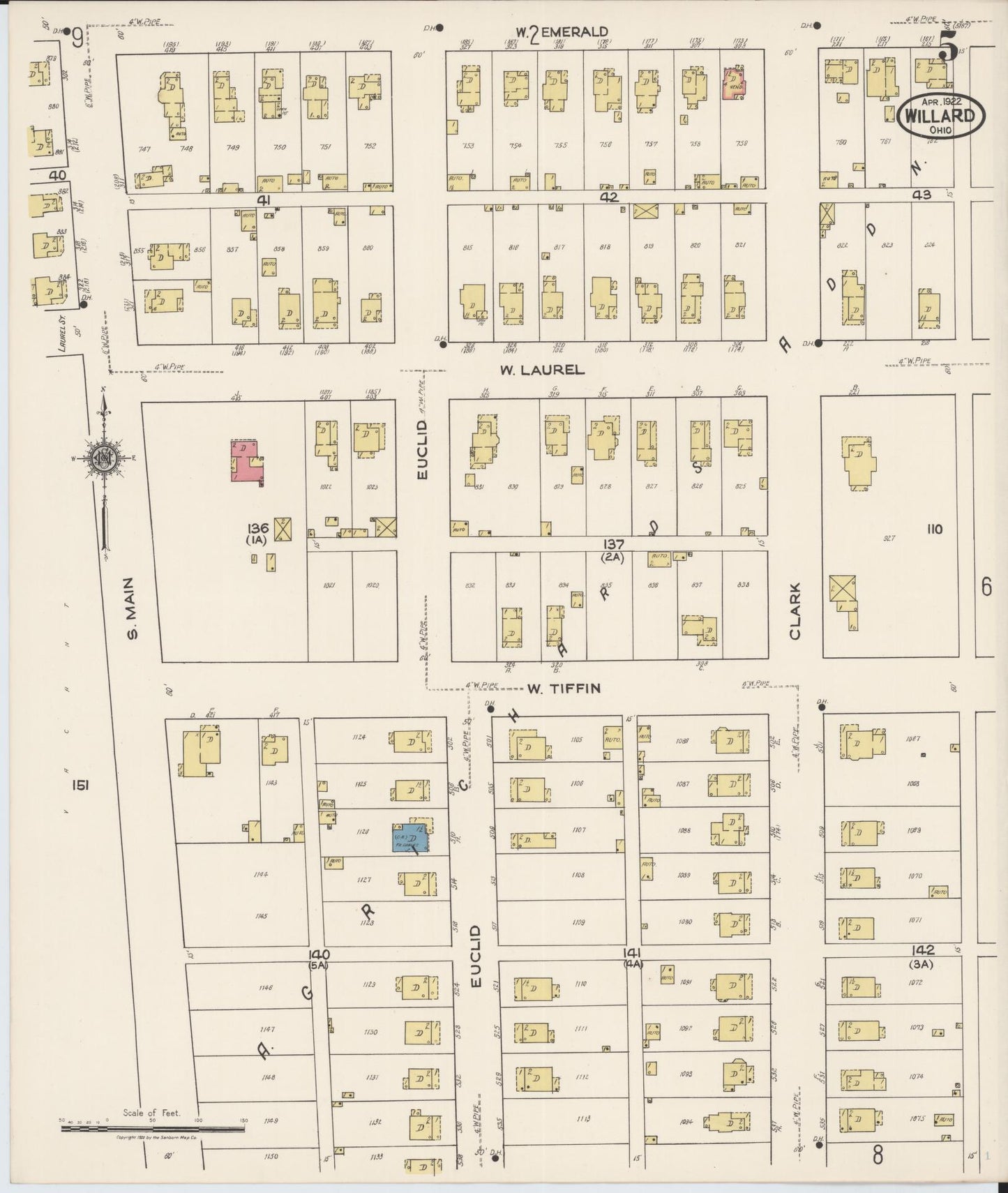 Sanborn Fire Insurance Map from Willard, Huron County, Ohio (1922), Sheet #0005 - Historic Sanborn Fire Insurance Map Print, vintage old map wall art, antique decor, genealogy gift, Ohio Ohio map