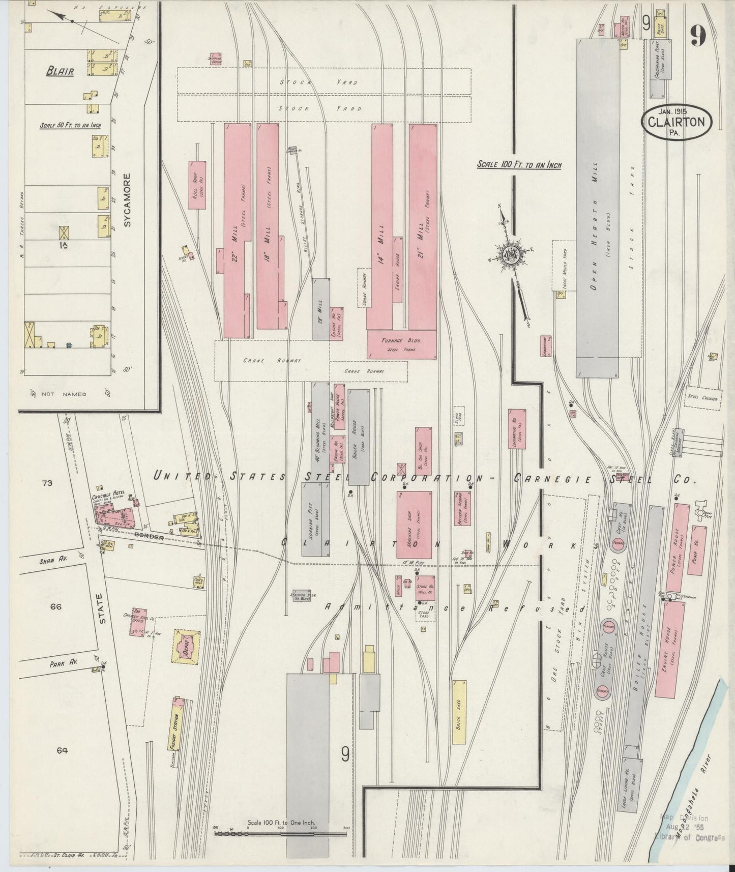 Sanborn Fire Insurance Map from Clairton, Allegheny County, Pennsylvania (1915), Sheet #0009 - Historic Sanborn Fire Insurance Map Print, vintage old map wall art, antique decor, genealogy gift, Pennsylvania Pennsylvania map