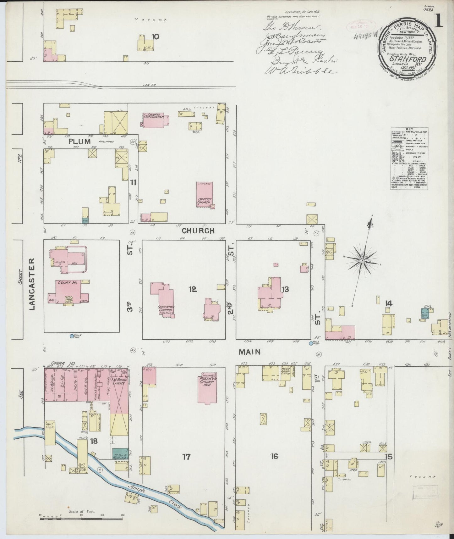 Sanborn Fire Insurance Map from Stanford, Lincoln County, Kentucky (1891), Sheet #0001 - Historic Sanborn Fire Insurance Map Print, vintage old map wall art, antique decor, genealogy gift, Kentucky Kentucky map