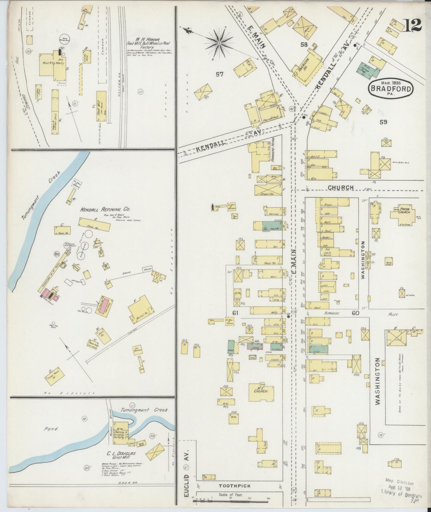 Sanborn Fire Insurance Map from Bradford, McKean County, Pennsylvania (1895), Sheet #0012 - Historic Sanborn Fire Insurance Map Print, vintage old map wall art, antique decor, genealogy gift, Pennsylvania Pennsylvania map