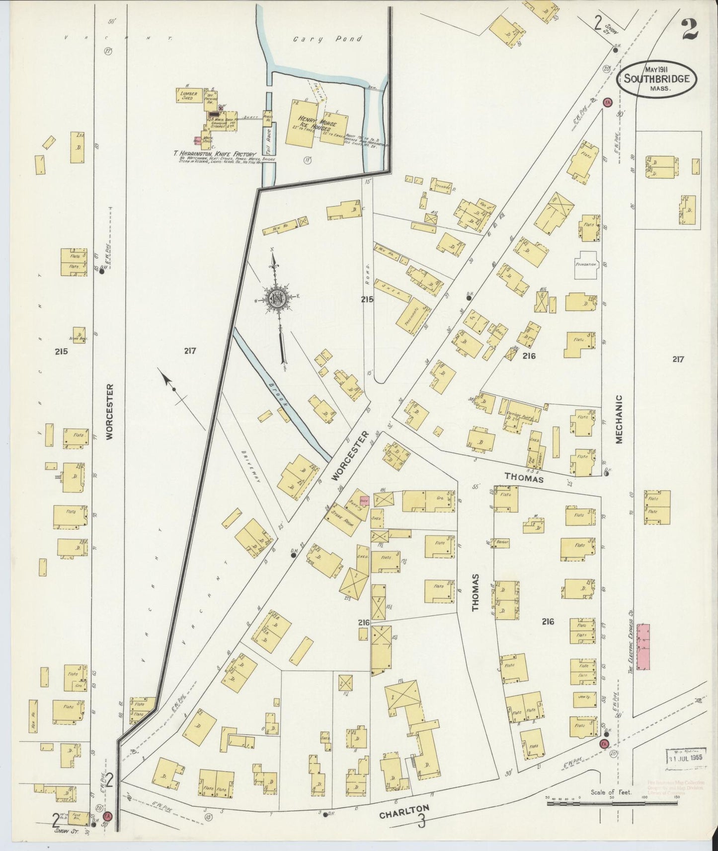 Sanborn Fire Insurance Map from Southbridge, Worcester County, Massachusetts (1911), Sheet #0002 - Historic Sanborn Fire Insurance Map Print, vintage old map wall art, antique decor, genealogy gift, Massachusetts Massachusetts map