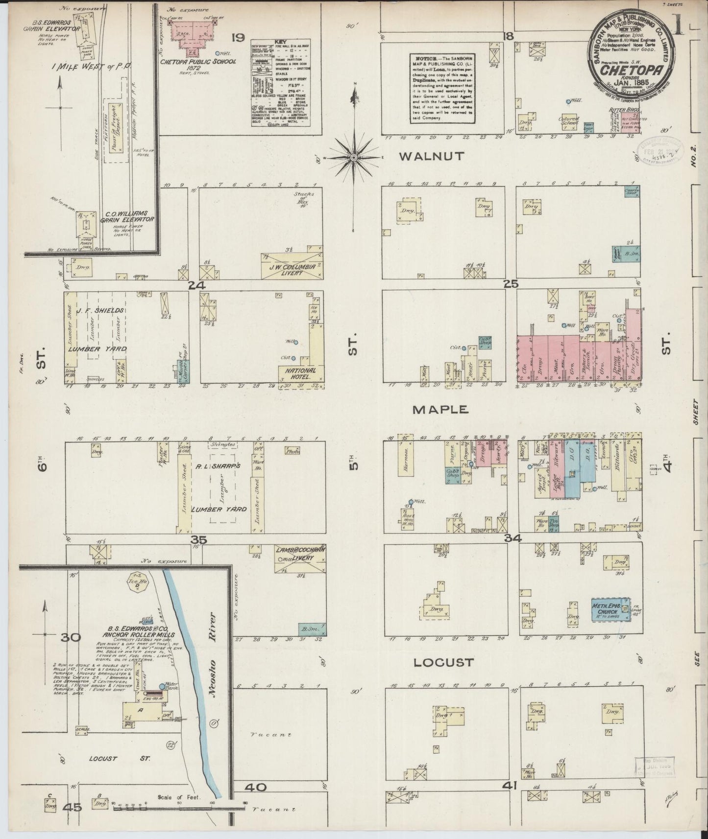 Sanborn Fire Insurance Map from Chetopa, Labette County, Kansas (1885), Sheet #0001 - Historic Sanborn Fire Insurance Map Print, vintage old map wall art, antique decor, genealogy gift, Kansas Kansas map