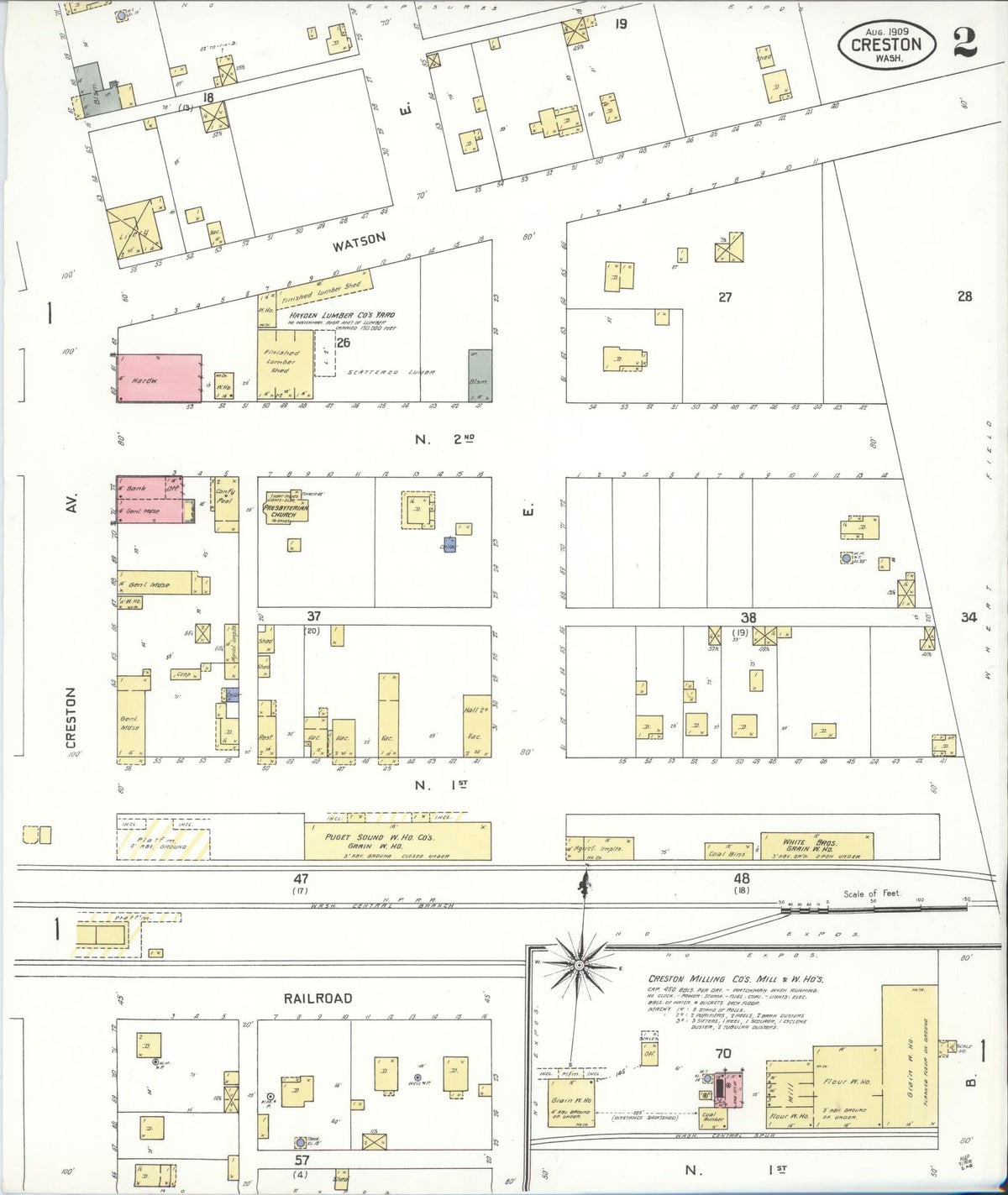 Sanborn Fire Insurance Map from Creston, Lincoln County, Washington (1909), Sheet #0002 - Historic Sanborn Fire Insurance Map Print, vintage old map wall art, antique decor, genealogy gift, Washington Washington map