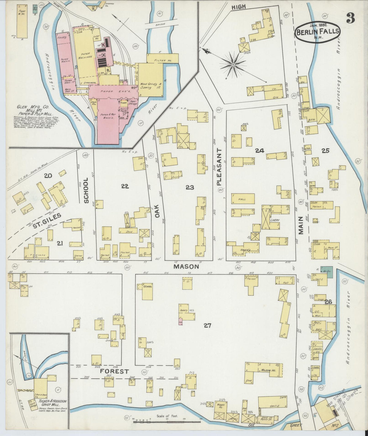 Sanborn Fire Insurance Map from Berlin, Coos County, New Hampshire (1892), Sheet #0003 - Historic Sanborn Fire Insurance Map Print, vintage old map wall art, antique decor, genealogy gift, New Hampshire New Hampshire map