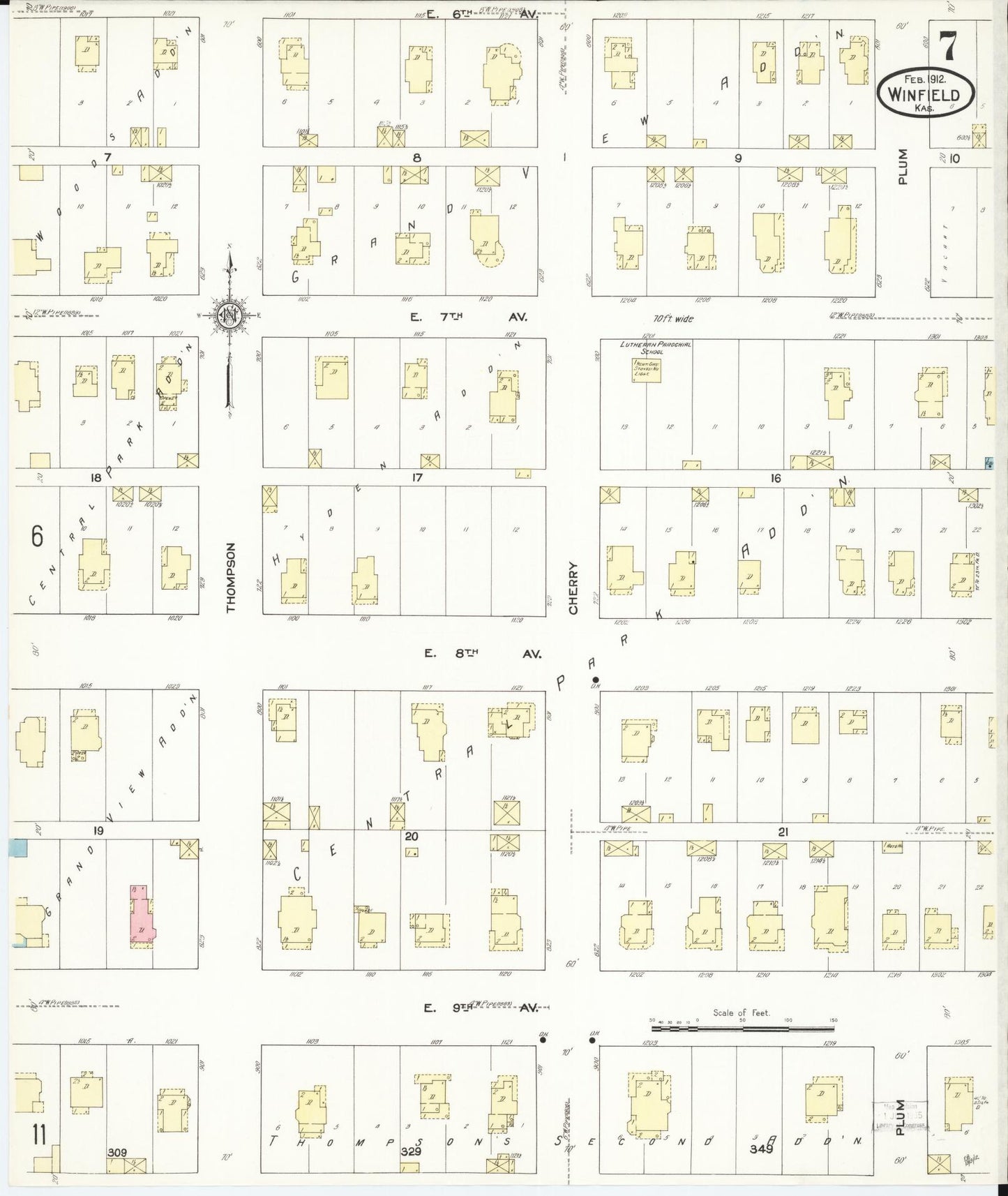 Sanborn Fire Insurance Map from Winfield, Cowley County, Kansas (1912), Sheet #0007 - Historic Sanborn Fire Insurance Map Print, vintage old map wall art, antique decor, genealogy gift, Kansas Kansas map