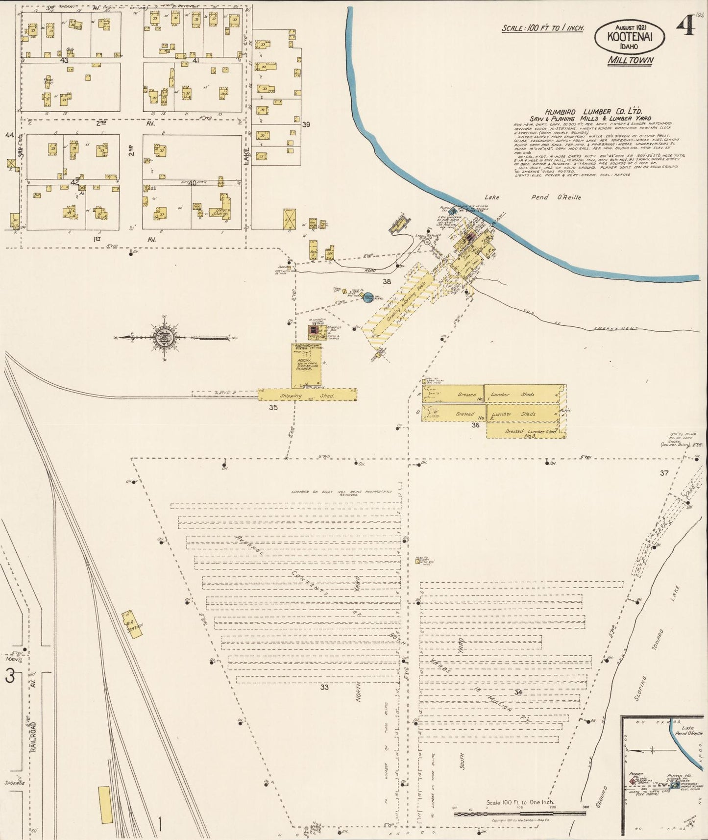 Sanborn Fire Insurance Map from Kootenai, Bonner County, Idaho (1921), Sheet #0004 - Historic Sanborn Fire Insurance Map Print, vintage old map wall art, antique decor, genealogy gift, Idaho Idaho map