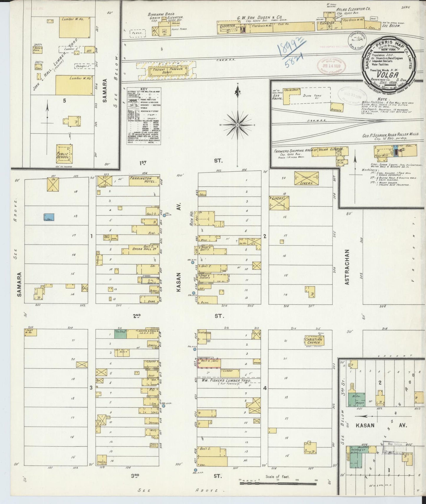 Sanborn Fire Insurance Map from Volga, Brookings County, South Dakota (1898), Sheet #0001 - Historic Sanborn Fire Insurance Map Print, vintage old map wall art, antique decor, genealogy gift, South Dakota South Dakota map