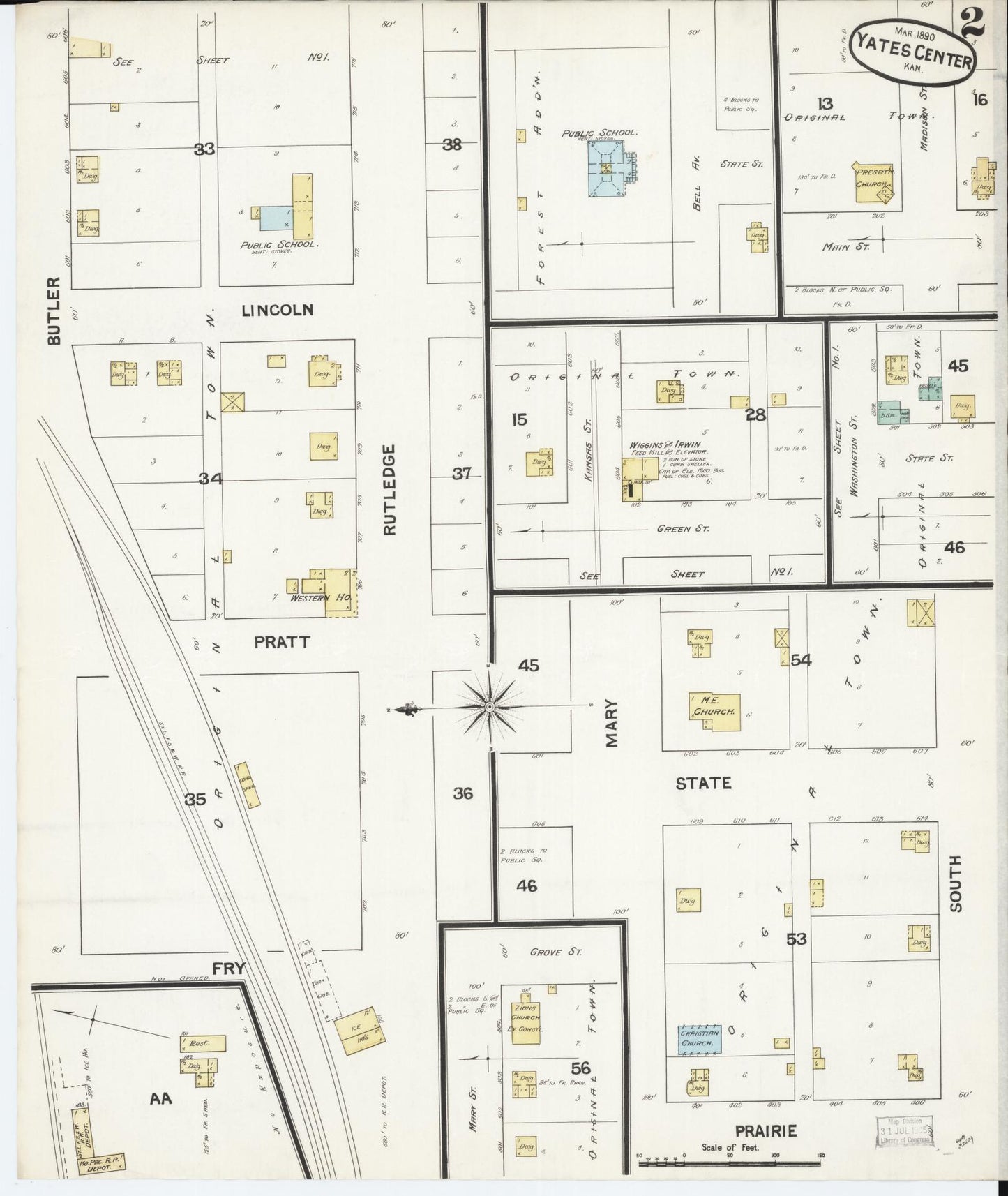 Sanborn Fire Insurance Map from Yates Center, Woodson County, Kansas (1890), Sheet #0002 - Complete Map Set gallery image, historic Sanborn map, vintage wall art, Kansas Kansas