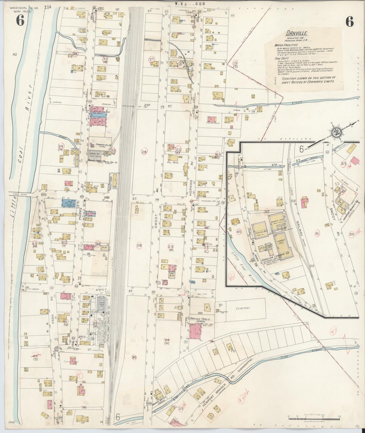 Sanborn Fire Insurance Map from Madison, Boone County, West Virginia (1943), Sheet #0006 - Historic Sanborn Fire Insurance Map Print, vintage old map wall art, antique decor, genealogy gift, West Virginia West Virginia map