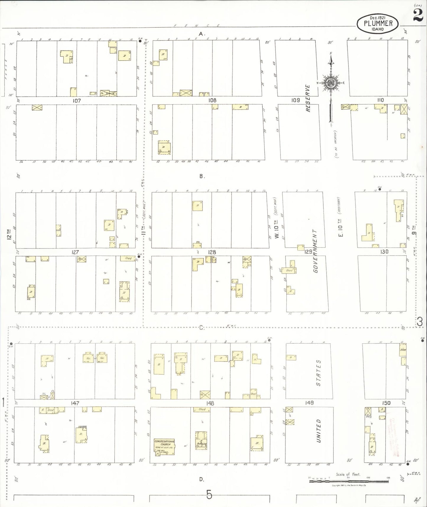 Sanborn Fire Insurance Map from Plummer, Benewah County, Idaho (1921), Sheet #0002 - Historic Sanborn Fire Insurance Map Print, vintage old map wall art, antique decor, genealogy gift, Idaho Idaho map