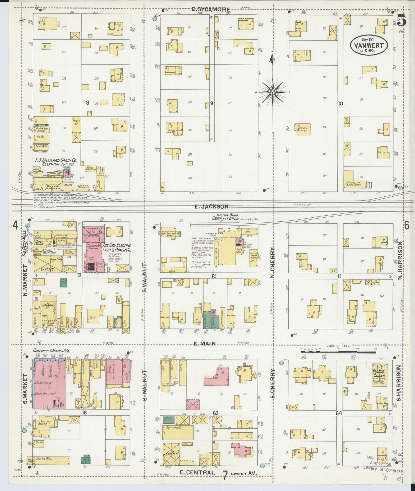 Sanborn Fire Insurance Map from Van Wert, Van Wert County, Ohio (1901), Sheet #0005 - Historic Sanborn Fire Insurance Map Print, vintage old map wall art, antique decor, genealogy gift, Ohio Ohio map