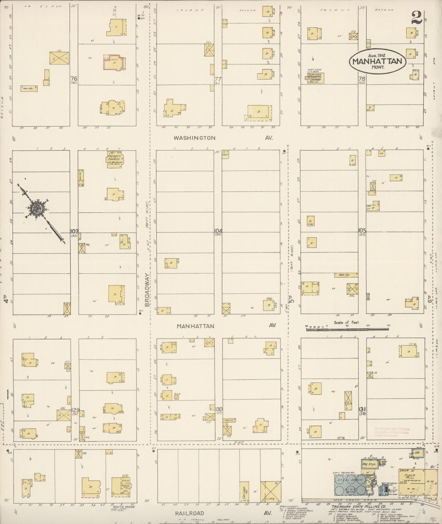 Sanborn Fire Insurance Map from Manhattan, Gallatin County, Montana (1912), Sheet #0002 - Historic Sanborn Fire Insurance Map Print, vintage old map wall art, antique decor, genealogy gift, Montana Montana map