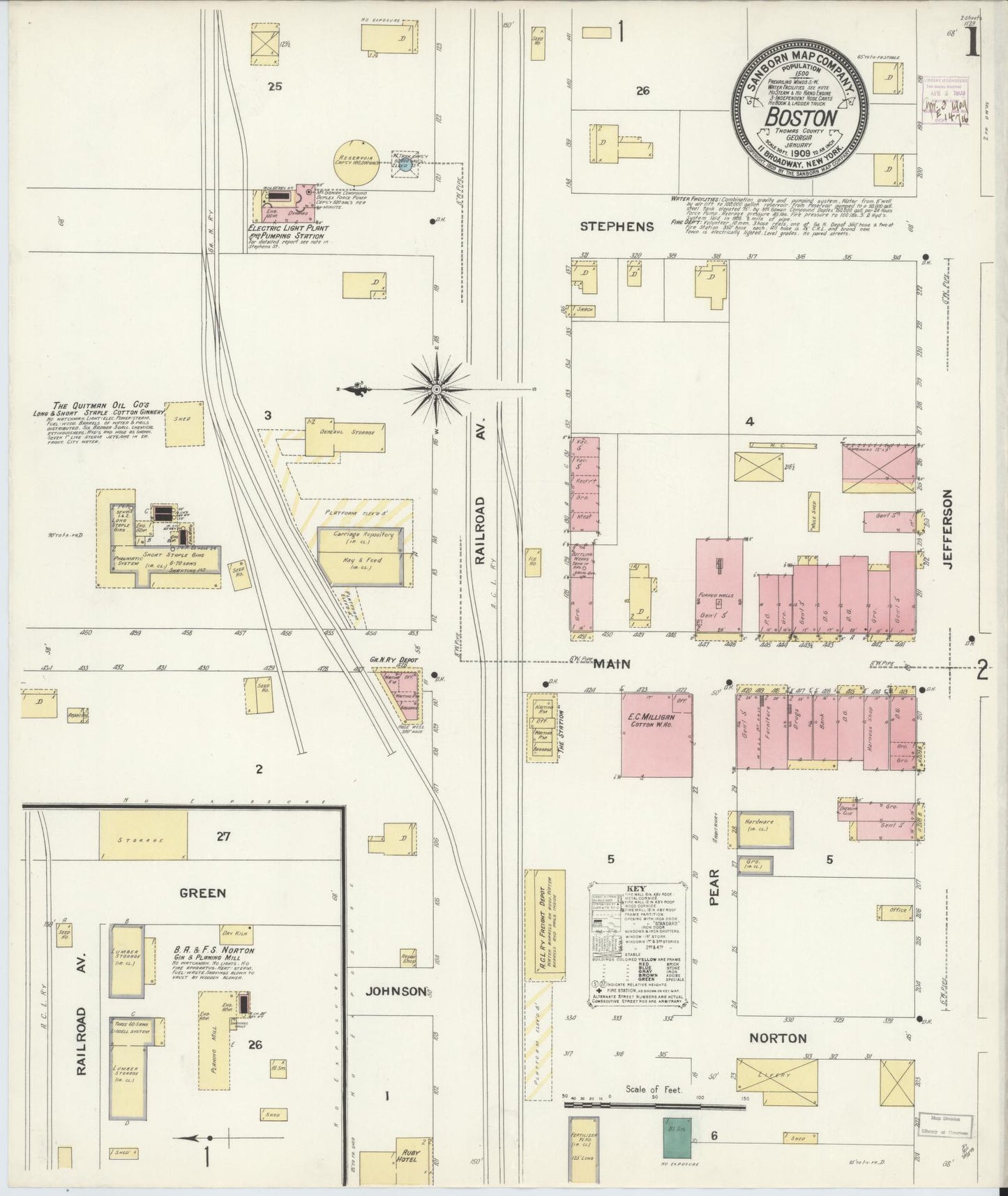 Sanborn Fire Insurance Map from Boston, Thomas County, Georgia. (1909) – Historic Sanborn Fire Insurance Map Print
