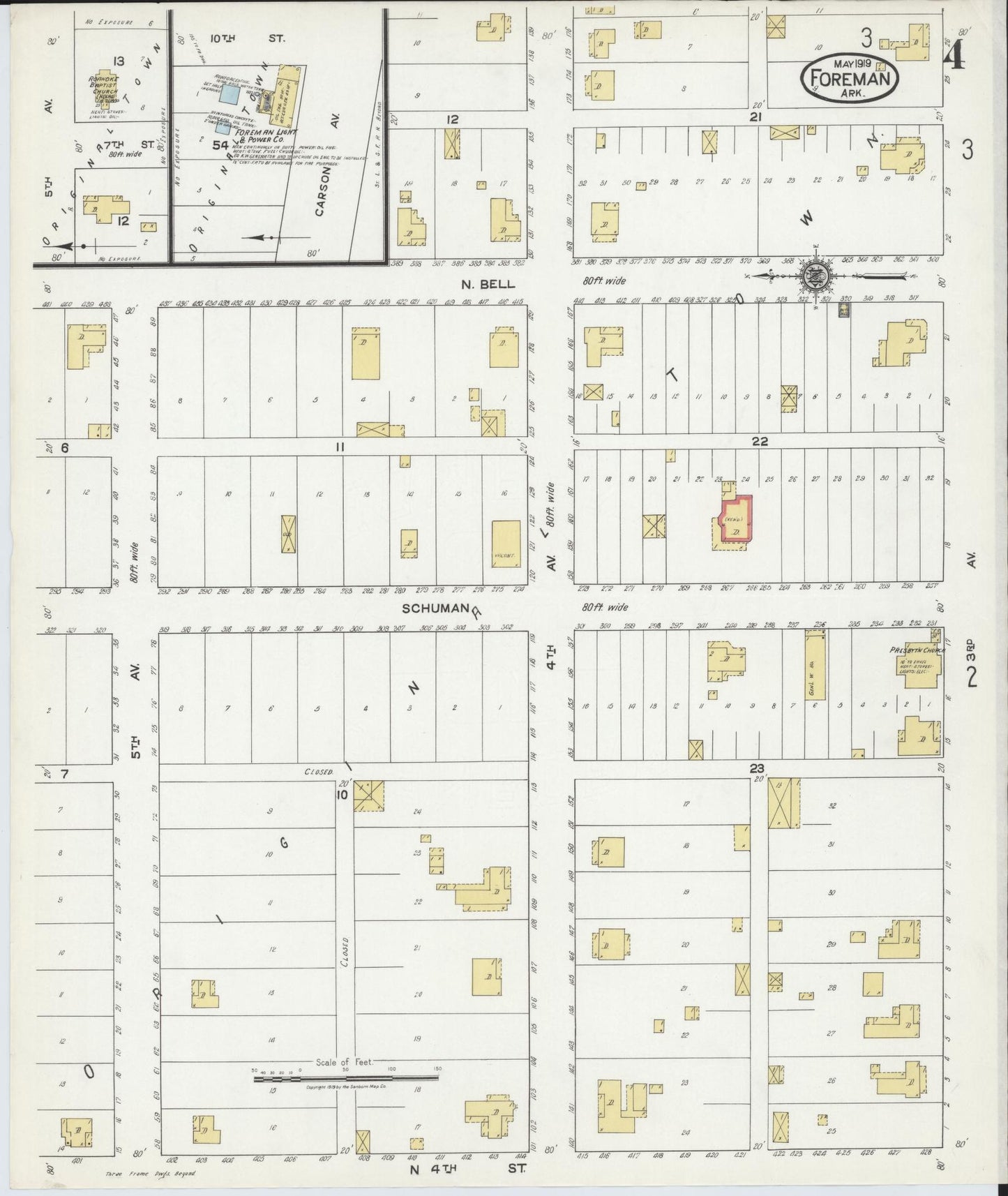 Sanborn Fire Insurance Map from Foreman, Little River County, Arkansas (1919), Sheet #0004 - Complete Map Set gallery image, historic Sanborn map, vintage wall art, Arkansas Arkansas