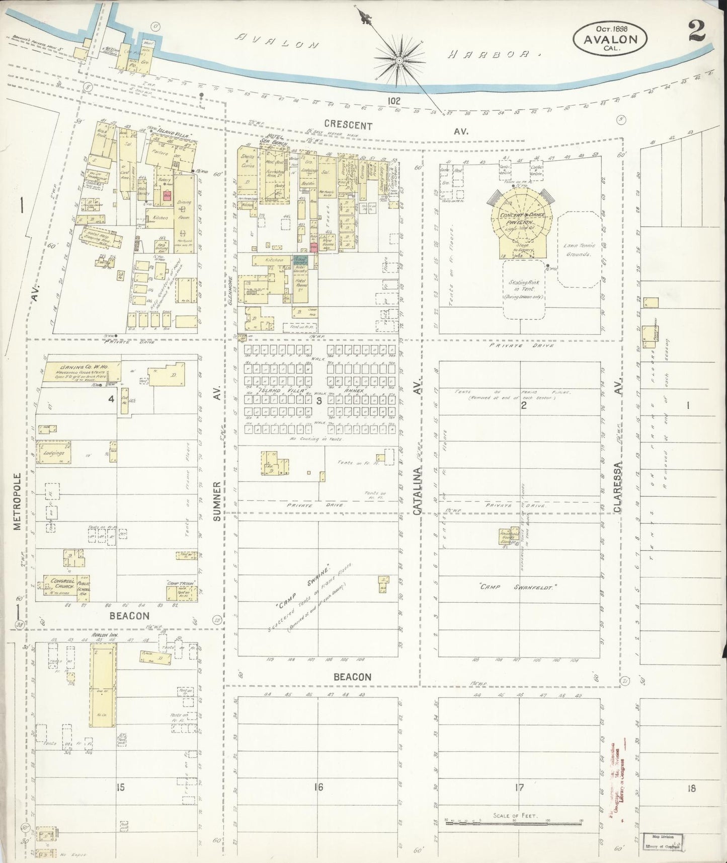 Sanborn Fire Insurance Map from Avalon, Los Angeles County, California (1898), Sheet #0002 - Historic Sanborn Fire Insurance Map Print, vintage old map wall art, antique decor, genealogy gift, California California map