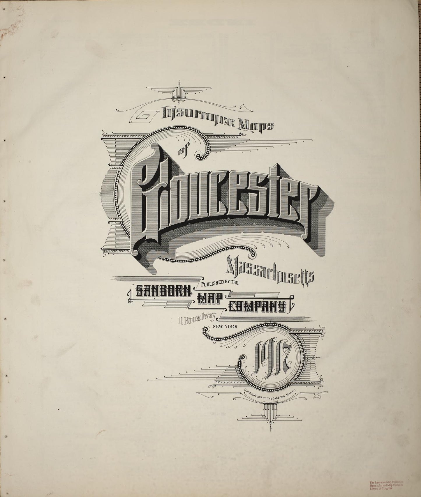 Sanborn Fire Insurance Map from Gloucester, Essex County, Massachusetts (1917), Sheet #0001 - Historic Sanborn Fire Insurance Map Print, vintage old map wall art, antique decor, genealogy gift, Massachusetts Massachusetts map