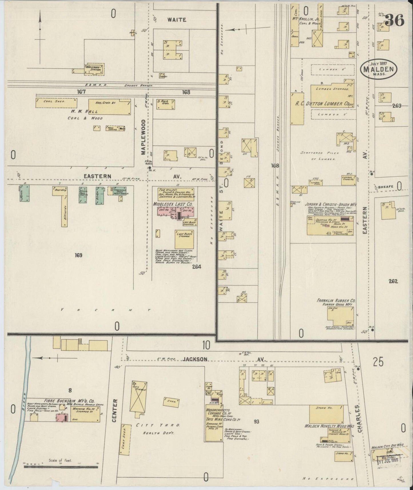 Sanborn Fire Insurance Map from Malden, Middlesex County, Massachusetts (1897), Sheet #0036 - Complete Map Set gallery image, historic Sanborn map, vintage wall art, Massachusetts Massachusetts