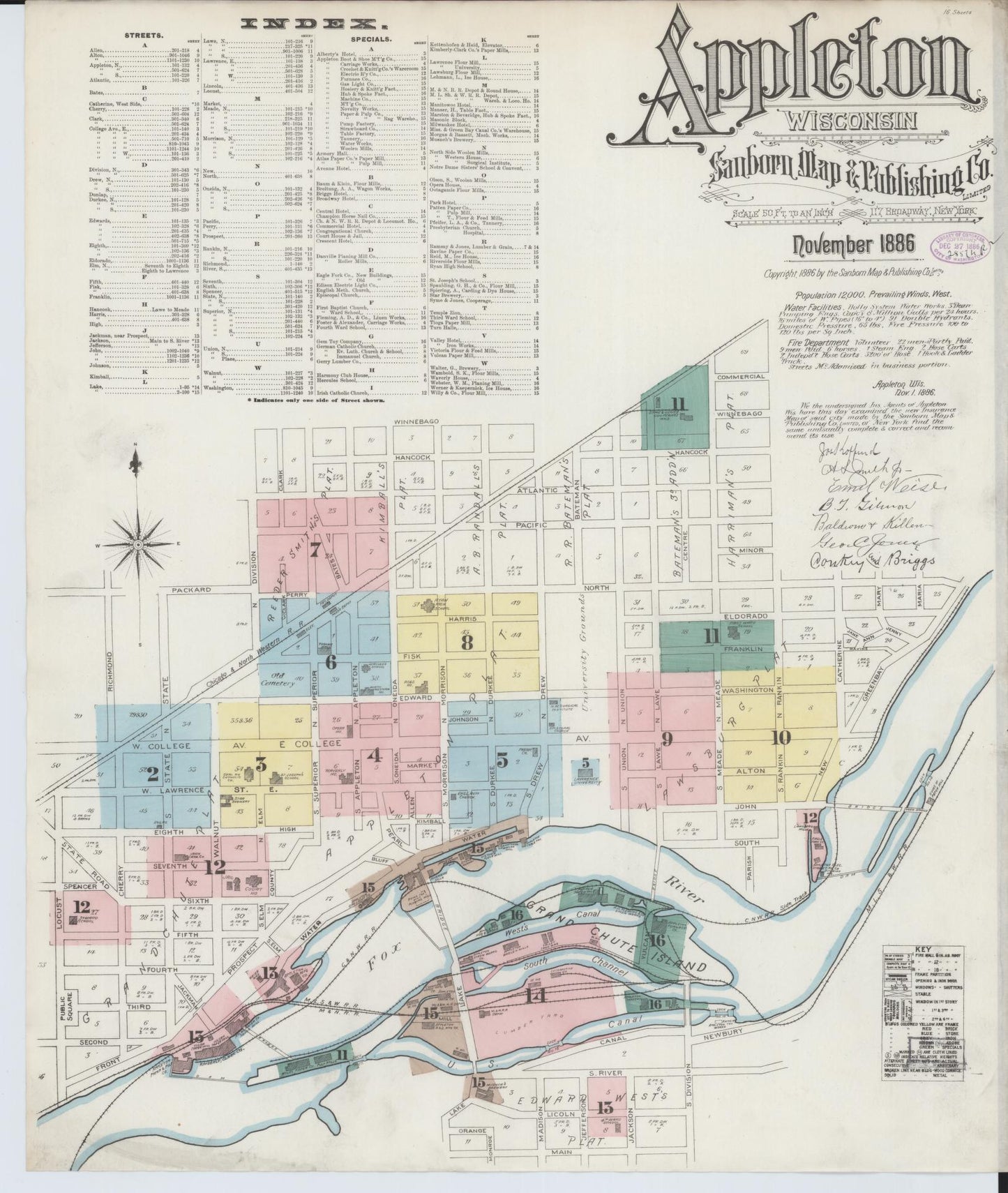 Sanborn Fire Insurance Map from Appleton, Outagamie County, Wisconsin (1886), Sheet #0001 - Historic Sanborn Fire Insurance Map Print, vintage old map wall art, antique decor, genealogy gift, Wisconsin Wisconsin map