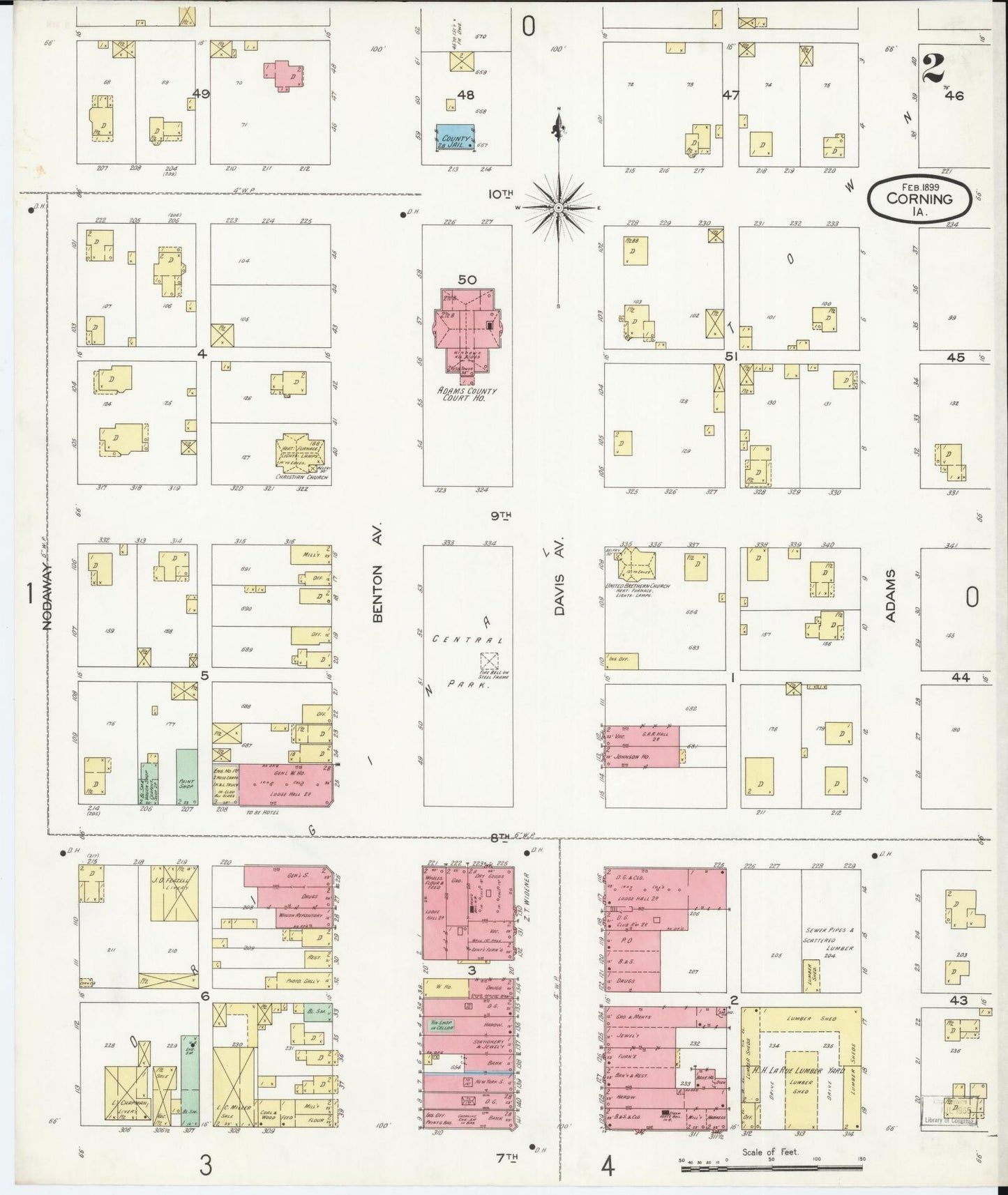 Sanborn Fire Insurance Map from Corning, Adams County, Iowa (1899), Sheet #0002 - Historic Sanborn Fire Insurance Map Print, vintage old map wall art