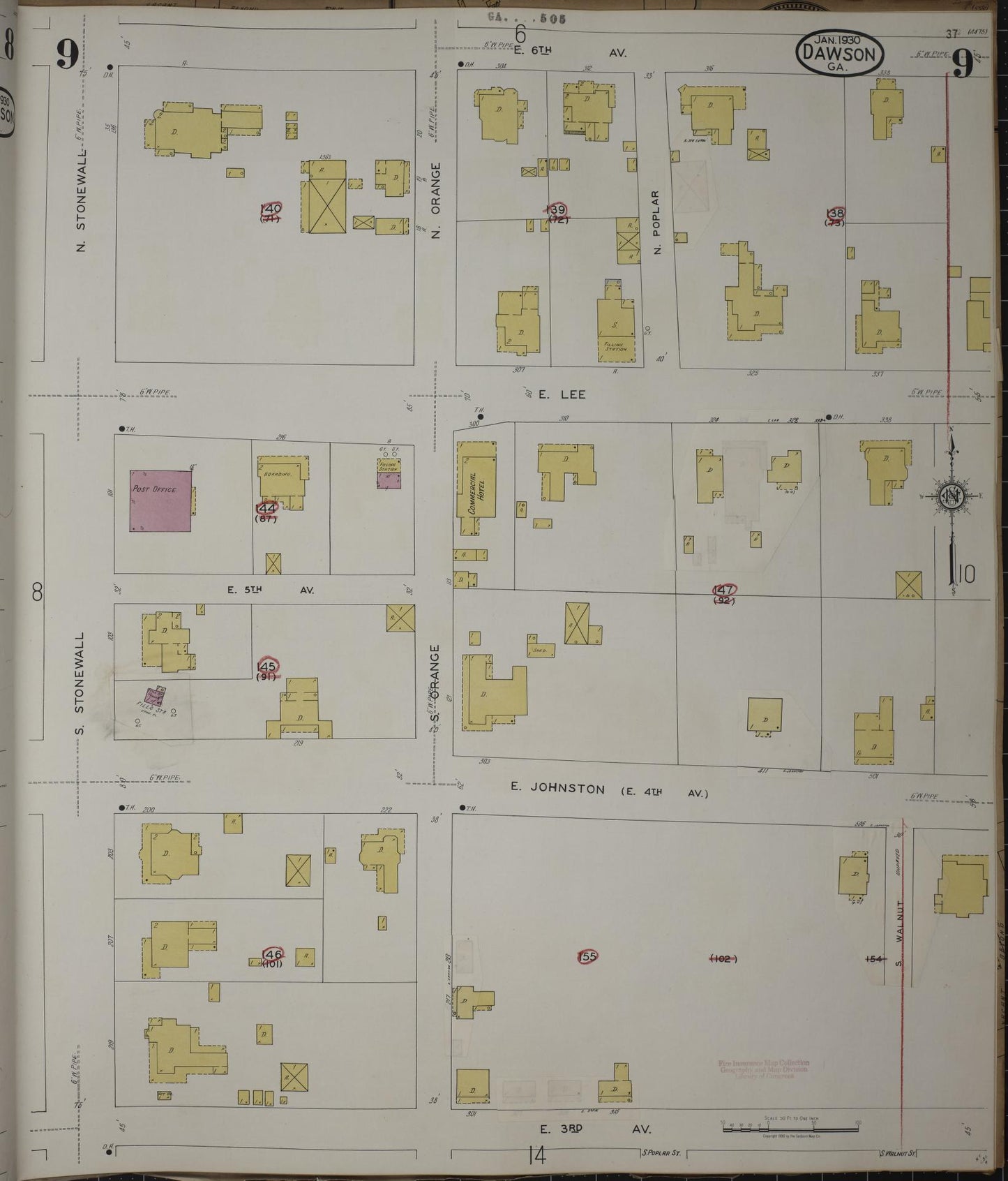 Sanborn Fire Insurance Map from Dawson, Terrell County, Georgia (1943), Sheet #0009 - Historic Sanborn Fire Insurance Map Print, vintage old map wall art, antique decor, genealogy gift, Georgia Georgia map