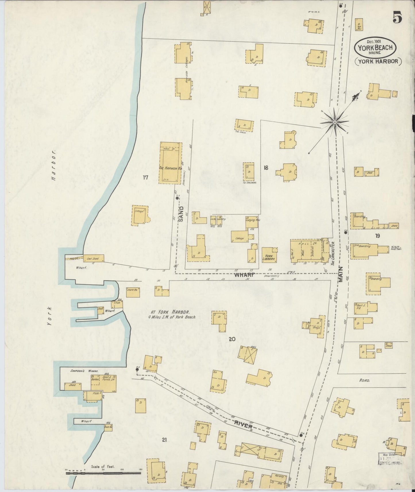 Sanborn Fire Insurance Map from York Beach, York County, Maine (1901), Sheet #0005 - Complete Map Set gallery image, historic Sanborn map, vintage wall art, Maine Maine