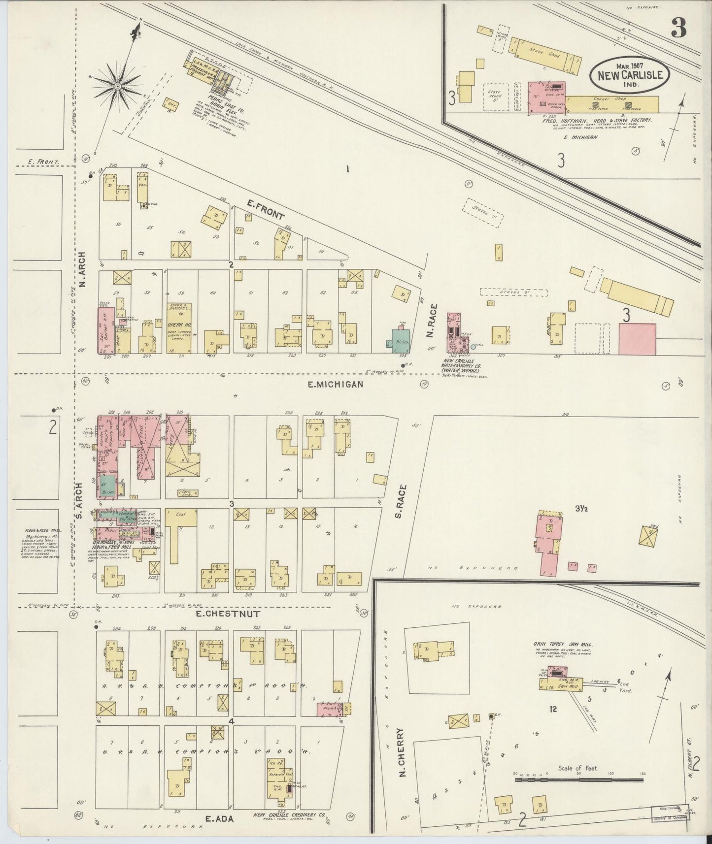 Sanborn Fire Insurance Map from New Carlisle, Saint Joseph County, Indiana (1907), Sheet #0003 - Complete Map Set gallery image, historic Sanborn map, vintage wall art, Indiana Indiana