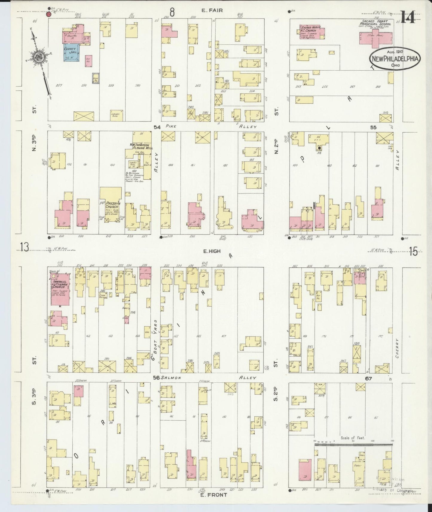 Sanborn Fire Insurance Map from New Philadelphia, Tuscarawas County, Ohio (1910), Sheet #0014 - Historic Sanborn Fire Insurance Map Print, vintage old map wall art, antique decor, genealogy gift, Ohio Ohio map