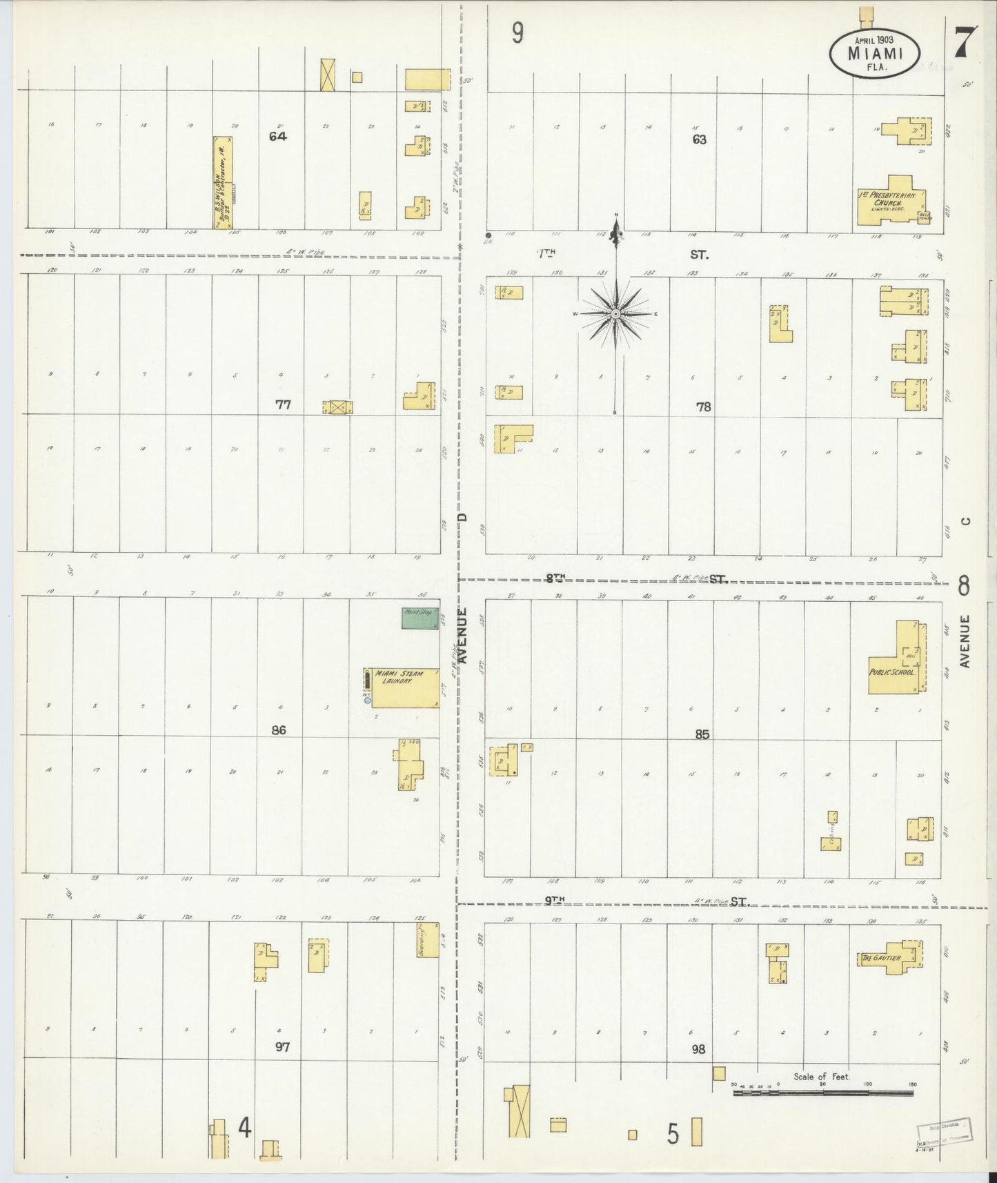 Sanborn Fire Insurance Map from Miami, Dade County, Florida (1903), Sheet #0007 - Historic Sanborn Fire Insurance Map Print, vintage old map wall art, antique decor, genealogy gift, Florida Florida map