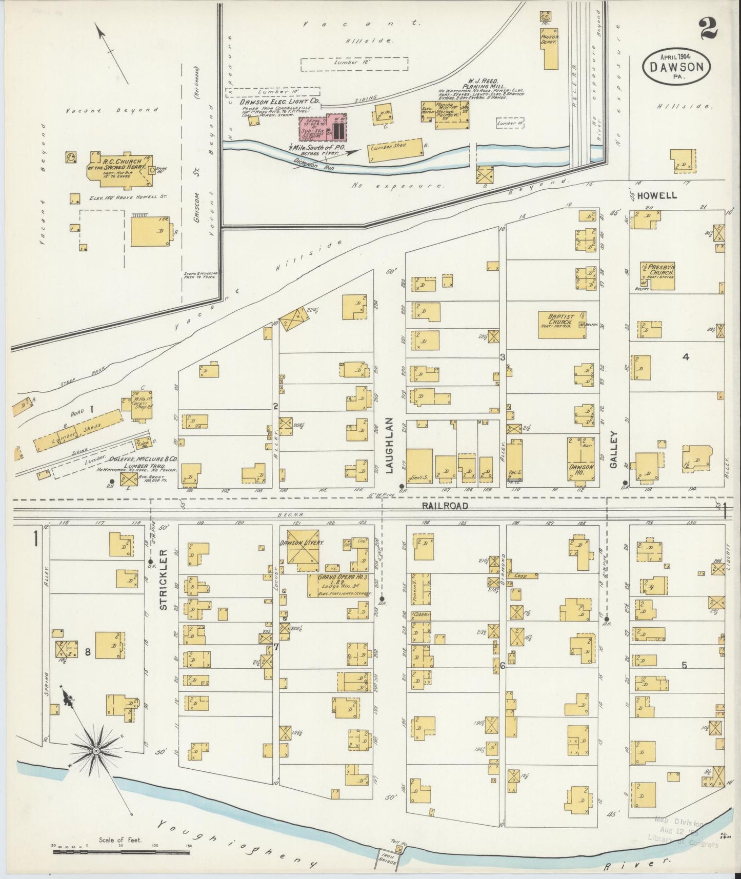Sanborn Fire Insurance Map from Dawson, Fayette County, Pennsylvania (1904), Sheet #0002 - Historic Sanborn Fire Insurance Map Print, vintage old map wall art, antique decor, genealogy gift, Pennsylvania Pennsylvania map