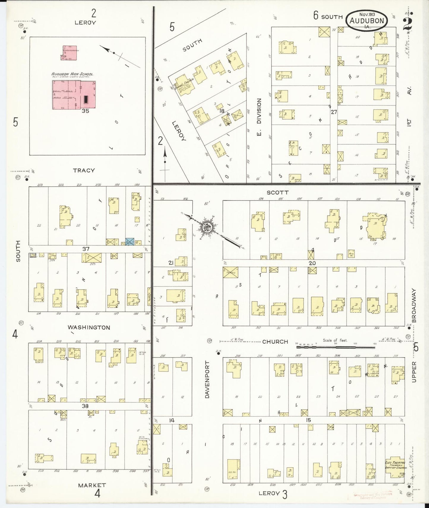 Sanborn Fire Insurance Map from Audubon, Audubon County, Iowa (1913), Sheet #0002 - Historic Sanborn Fire Insurance Map Print, vintage old map wall art