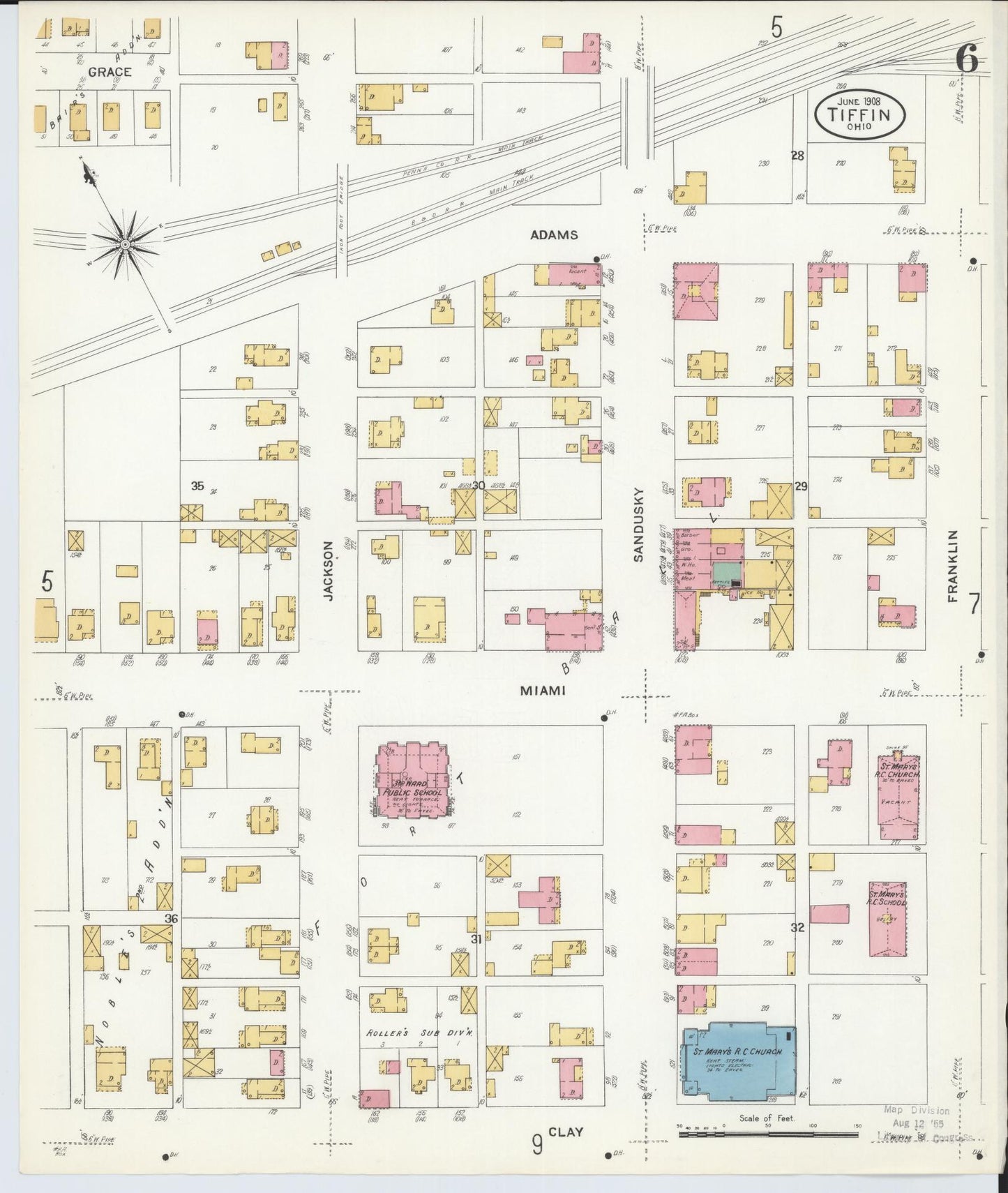 Sanborn Fire Insurance Map from Tiffin, Seneca County, Ohio (1908), Sheet #0006 - Historic Sanborn Fire Insurance Map Print, vintage old map wall art, antique decor, genealogy gift, Ohio Ohio map