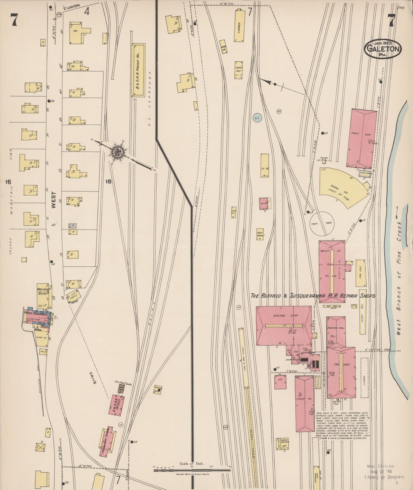 Sanborn Fire Insurance Map from Galeton, Potter County, Pennsylvania (1923), Sheet #0007 - Historic Sanborn Fire Insurance Map Print, vintage old map wall art, antique decor, genealogy gift, Pennsylvania Pennsylvania map